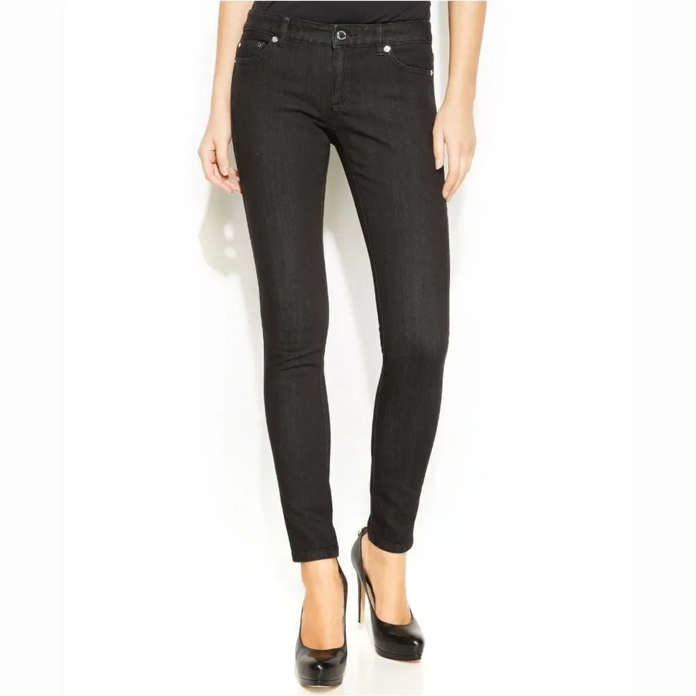 New! MICHAEL KORS Rhinestone Studded Pocket Black Skinny Jeans Slim 6 Low Rise